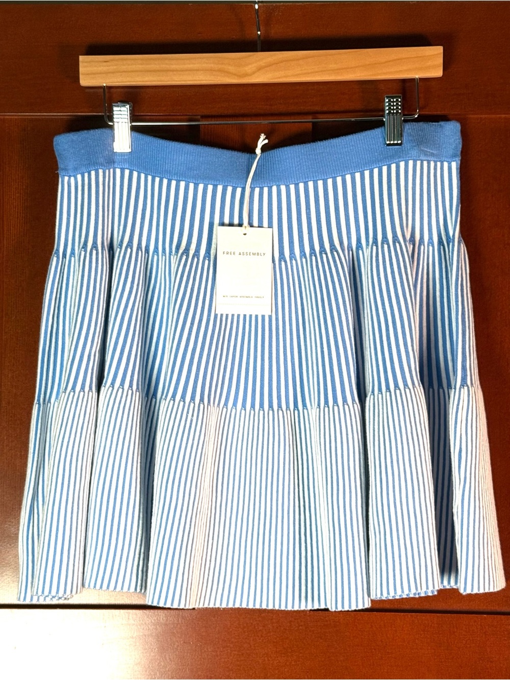 Free Assembly Blue White Striped Knit Tiered Skirt L 12-14 NWT